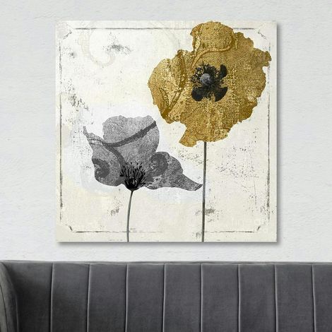 Tableau fleurs or et argent – carré, impression sur toile (1/3)