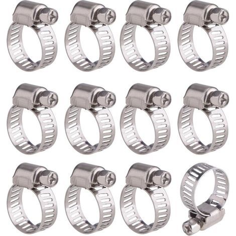 Lefou Set di 12 fascette stringitubo regolabili in acciaio inox, fermagli per tubi, elementi di fissaggio (9-16 mm) (1/5)