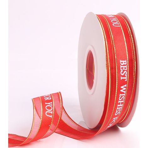 Ruban Cadeau Lettres Design Couleurs Vives Indélébile Large Usage Emballage Cadeau pour Boîte Anniversaire Rouge Doré (1/5)