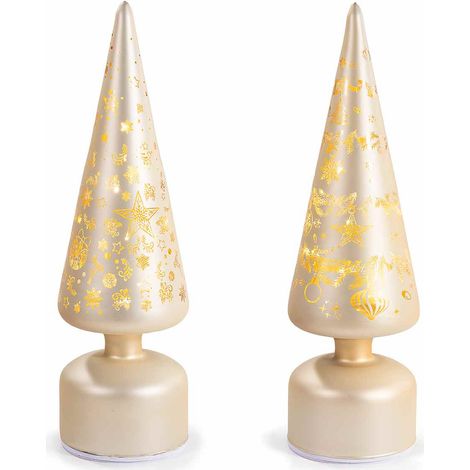 Lampade ad albero di Natale girevole in vetro decorato con fantasia stelle con luci LED, set da 2 pezzi, Ø 9 cm x 31 H