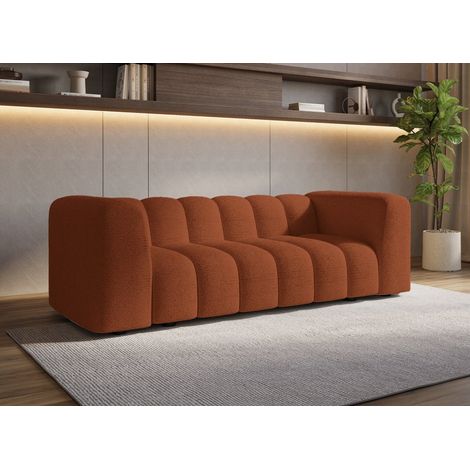 Canapé fixe 3 places en tissu bouclette terracotta AELIS