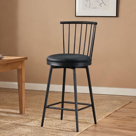 Tabouret de bar design Windsor en métal noir 39 x 39 x 96 cm (1/5)