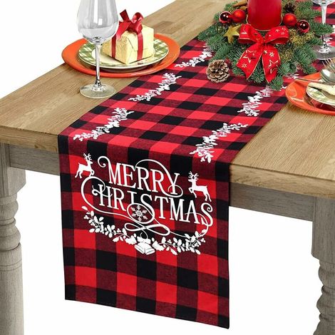 Chemins de Table Noel, Chemin de Table Long de Noël, Chemin de Table de Noël Rouge, Decoration Noel Interieur Table, Chemin de Table de Noël Rectangle 18031cm, pour Décoration de Table, Dîner Famille, (1/5)