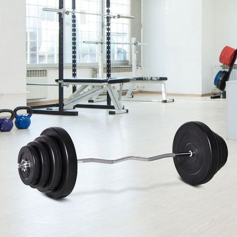 70-kg-Hantel- und Scheibenset mit 8 Gewichten, verstellbare, rutschfeste Hantelstange aus Stahl, Kunststoff und Sand, Ø 25 mm Stange, 140 x 38,5 x 38,5 cm, Schwarz