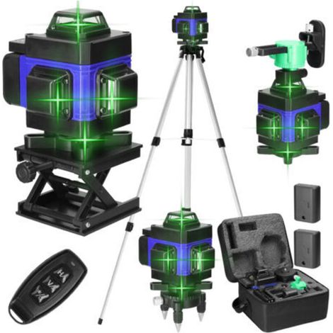 Nivel Láser de 16 Líneas, Nivel Láser Autonivelante 4 x 360° con Trípode, Batería Recargable, con Soporte de Pared, para Trabajos de Construcción y Decoración de Interiores (1/5)