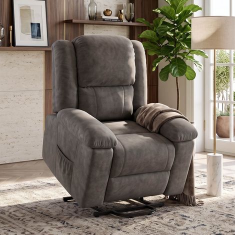 Creahappy Fauteuil Relax Électrique Releveur 102x93x106 cm - Massage 8 Points & Chauffage Lombaire - Tissu Suédine Gris Contemporain (1/5)