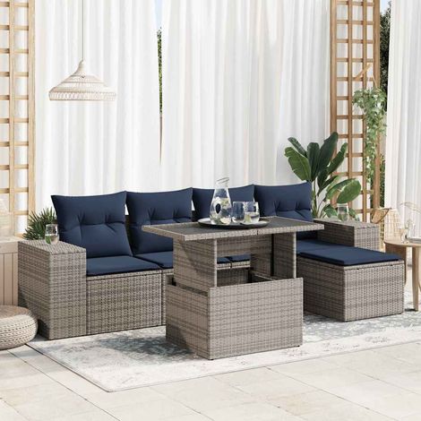 Set sofás jardín y cojines 6 pzas ratán sintético acacia gris vidaXL (1/5)