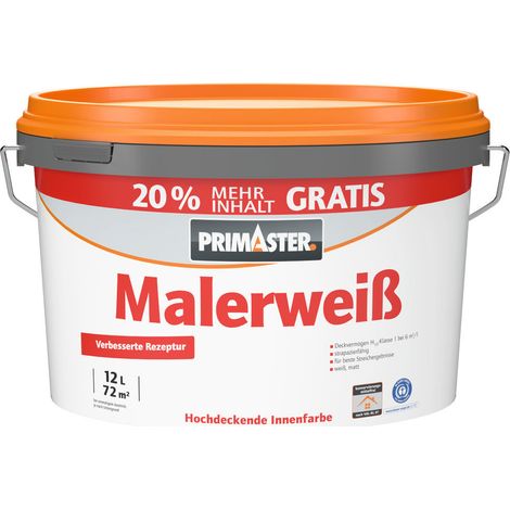 Primaster Wandfarbe Malerweiß matt 12 L + 20% gratis