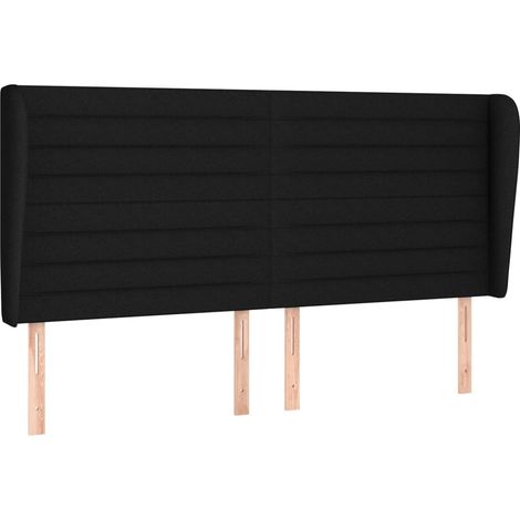 Testiera Testata del letto ad Orecchio Nera 163x23x118/128 cm in Tessuto (1/4)