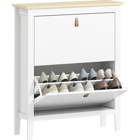 Scarpiera Slim 2 Cassetti per 14 Paia di Scarpe Taglia EU44 e Ripiani Regolabili, 80x24x95.5cm, Bianco