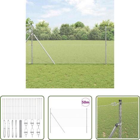 vidaXL Sécurité extérieure - Poteau de clôture. Argenté 50 x 1,4 m (maillage de 13 mm) Acier (1/5)