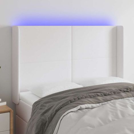 vidaXL Cabecero con LED cuero sintético blanco 147x16x118/128 cm (1/5)