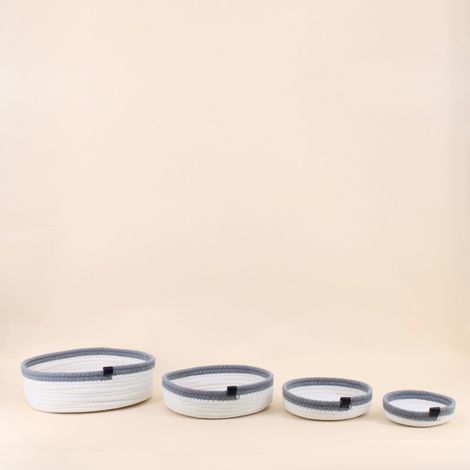 Set de 4 paniers en corde gris et blanc (1/5)