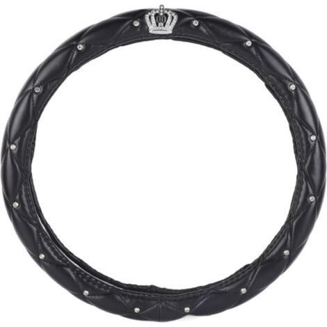 Housse de Volant de Voiture, Style Cristal de Couronne Noire, Matériau PU Antidérapant, Protection de Volant pour Volant de 38 Cm (1/5)
