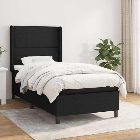 Cama box spring con colchón tela negro 90x190 cm (1/5)