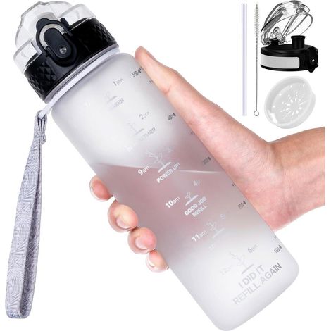 Trinkflasche Kinder Auslaufsicher 0,5L 2 x Deckel à 500 ml Weiß (1/5)