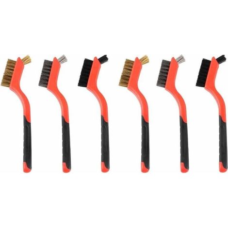 Un ensemble de 6 brosses métalliques en acier inoxydable, laiton, fibre de carbone et nylon brosses pour nettoyer les scories de soudure, enlever la rouille et la poussière.