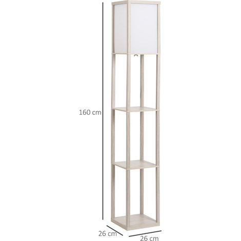 Lampadaire étagère 26L x 26l x 160H cm 3 étagères 4 Niveaux MDF Gris clair (1/5)