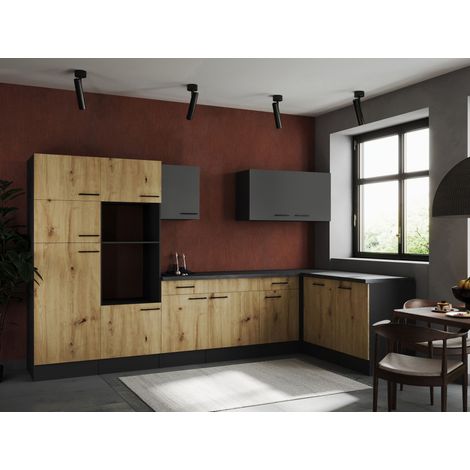 L Küche Leerblock Winkelküche Grau Matt Artisan Eiche Oliver 340x172 cm Respekta