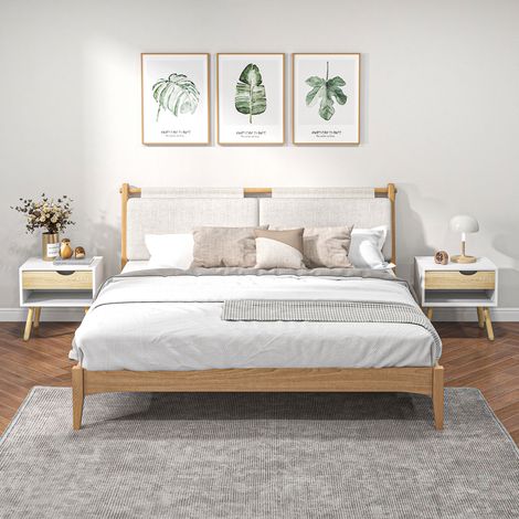 Lot de 2 Tables de Nuit tiroir Niche Design Moderne Panneau de Particules Classe E1 Pieds en Bois Massif 50 x 39 x 51 cm (1/5)