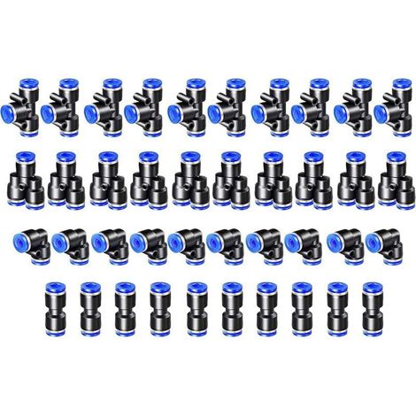 40PCS Connecteur Pneumatique Raccord Pneumatique 4mm Raccords Rapide Air comprimé 4 Formes pour Etancher Raccord Tube Air Comprimé-Type-Y/T/Droit/Angle (1/4)