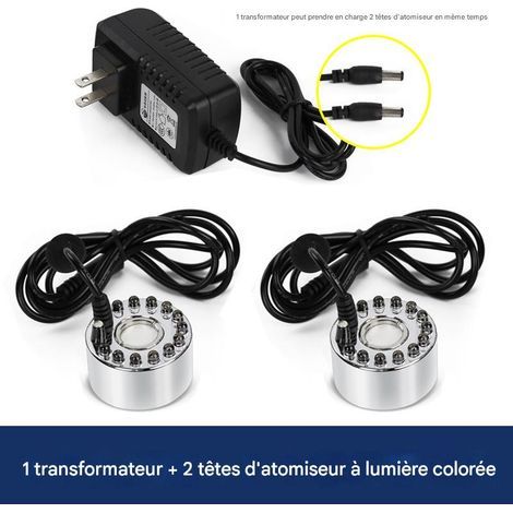 2-head ultrasonic humidifier, one or two colored light atomizing heads + transformer, large mist output (1/5)