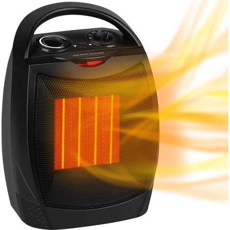 Réchauffeur espace portable, radiateur céramique 1500W/750W (thermostat), chauffe 200 pi², sûr/silencieux, bureau intérieur, noir