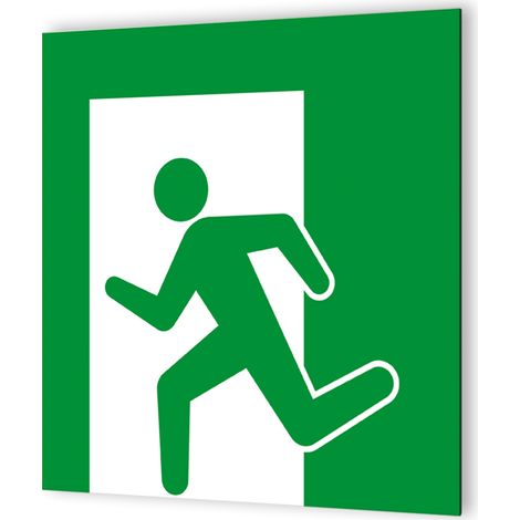 Pictogramme Sortie de Secours Gauche - Panneau signalétique Dibond - Vert et blanc - 20x20 cm, épaisseur 3 mm, impression UV, fabrication française (1/5)