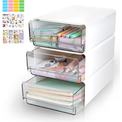3 pièces Organisateur de Bureau Empilable avec Tiroirs Unités Stockage (1/4)