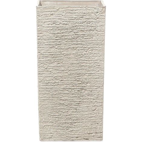 Beliani – Cache-pot carré beige 35 x 35 x 70 cm – En pierre et fibre d'argile – Prépercé pour drainage – Résistant aux intempéries