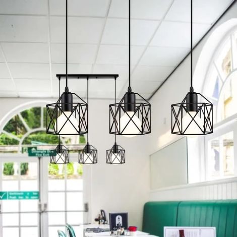 Lampe Suspension Industrielle en Carré Metal Lustre Vintage Fer Forge (1/4)