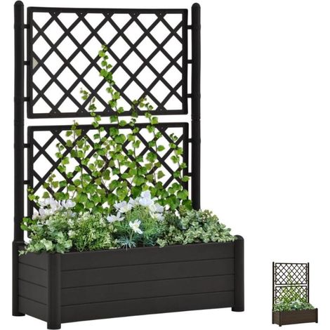 Fioriera Rettangolare con spalliera in plastica - mis. 100x43x142 cm - adatta per piante e fiori rampicanti, Made in Italy - Colore Antracite (1/5)