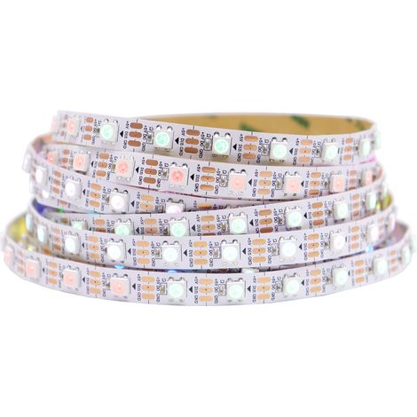 WS2812B RGB IC 5050SMD 5m 60leds/m LED Strips Color Magic Intelligent, Flexible and Individually Addressable DC5V White PCB Non-Waterproof (1/5)