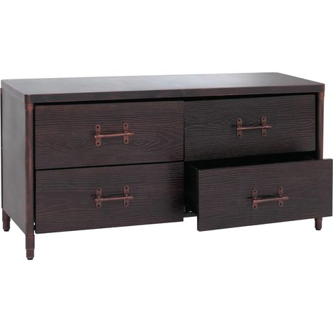 [NUNCA USADO] Cómoda HHG-976, aparador, armario, con cajones de estilo industrial, 60 x 120 x 40 cm, madera negra, metal color cobre (1/5)