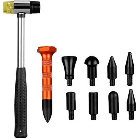 Kit de débosselage sans peinture 10 pièces, marteau en caoutchouc, poinçons centraux, pour débosselage de voiture, débosselage de porte de réfrigérateur (1/4)