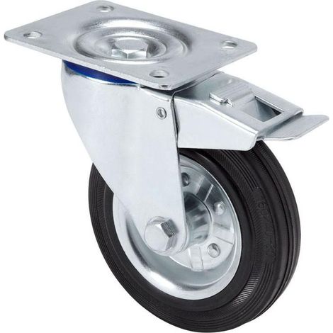 rueda giratora placa freno 125-160-3 metalico-goma negra eje rodillos (1/2)