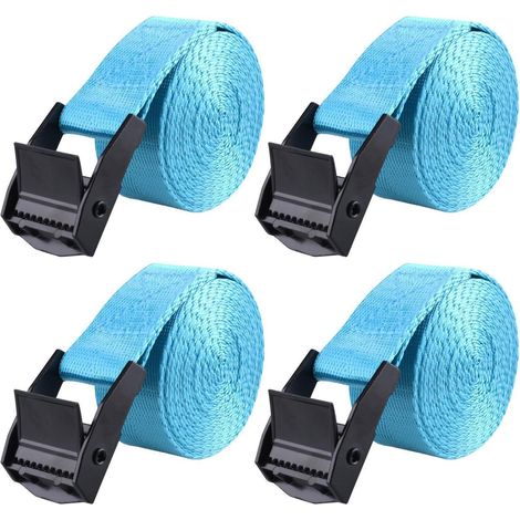 Sangles d'arrimage 4 pièces 1m, 25mm de large, capacité de charge 200kg, avec boucle à came, bleu clair