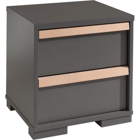 Table de Chevet 2 Tiroirs "London" 48cm Gris Anthracite (1/3)