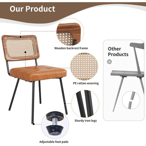Chaises en cuir artificiel (2 pièces) – Chaises de relaxation en rotin. Chaise à coiffage. Chaise ergonomique. Chaise élégante et légère. Chaise à style vintage. (1/5)