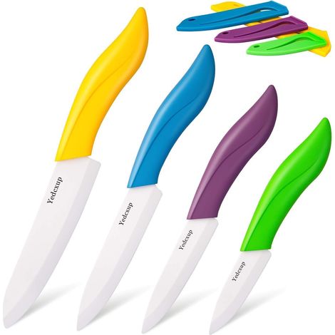 Couteau Ceramique Cuisine 4pcs - 6" Chef, 5" Utilitaire, 4" Fruits