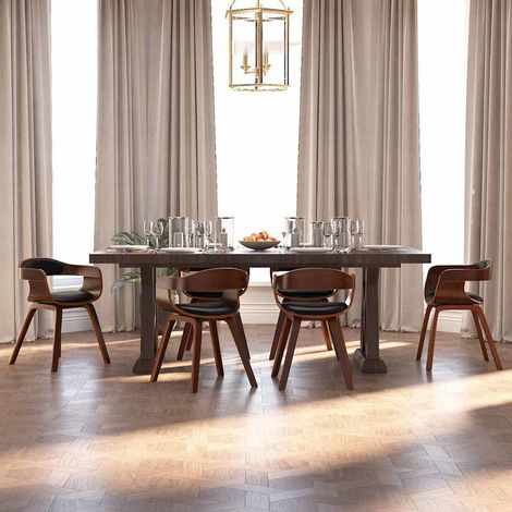 vidaXL Chaises à manger lot de 6 noir bois courbé et similicuir (1/5)