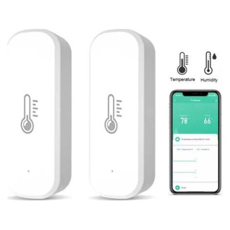 BUNTHAUS Lot de 2 Zigbee Thermomètres Hygromètre avec enregistrement d'application, rappel de batterie faible, capteur intelligent fonctionne avec , Google Home
