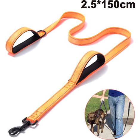 1 Laisse pour chien, nylon double couche, 2 poignées rembourrées, bandes réfléchissantes, chiens moyenne et grande taille (1/5)
