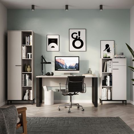Bureau 150x60x74 cm + 2 armoires écru et noir - TZEKA (1/5)