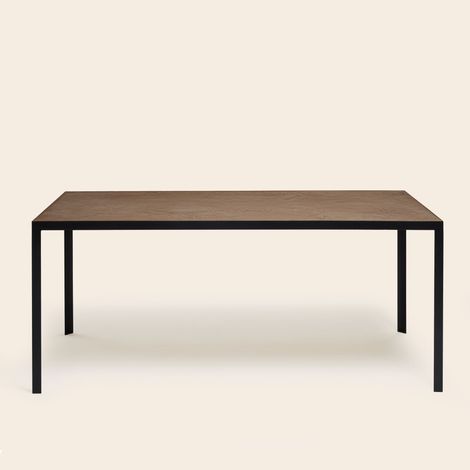 Table à manger 220x100xH75 cm MADURA - Terre brune et métal noir - ORELIA