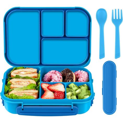 Amathley Lunchbox Kinder Bento Box 1200ml FäChern Besteck Mikrowellen (1/5)