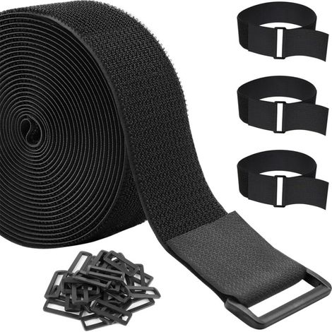 Bridas reutilizables de 3,8 cm x 5 m con 20 bucles, correas ajustables y resistentes para la gestión de cables, organización de objetos, bridas para exteriores, color negro. (1/5)