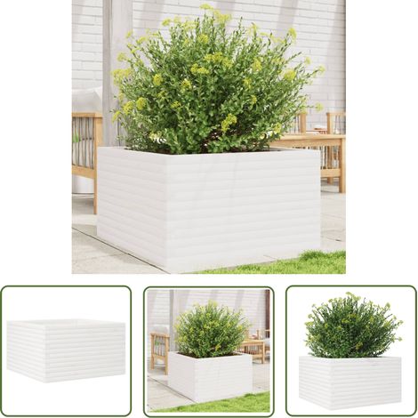 The Living Store Jardinière blanc 80x80x45,5 cm bois de pin massif - Jardinier - Pot De Fleurs - Bac À Plantation - Bois - Pin (1/5)