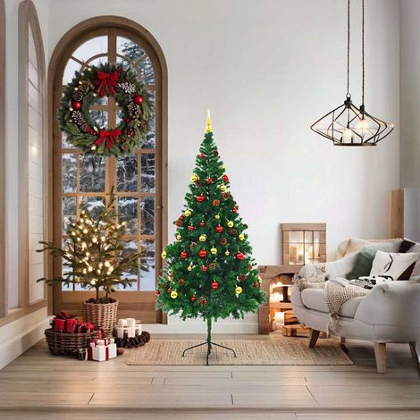 Albero di Natale Albero natalizio Albero festivo Preilluminato con Palline Verde 180 cm (1/5)