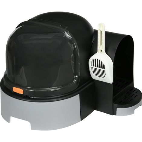 Katzenhaus Katzentoilette 2 herausziehbare Bodenwannen Haube Schaufel für Katzen bis 4kg Grau 52x60x42cm